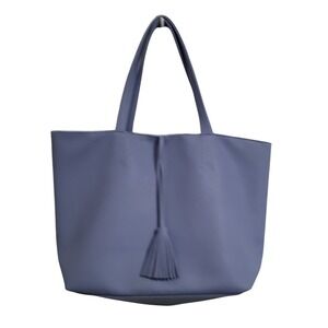 Macy's Blue Faux Leather Tote Bag With Tassel